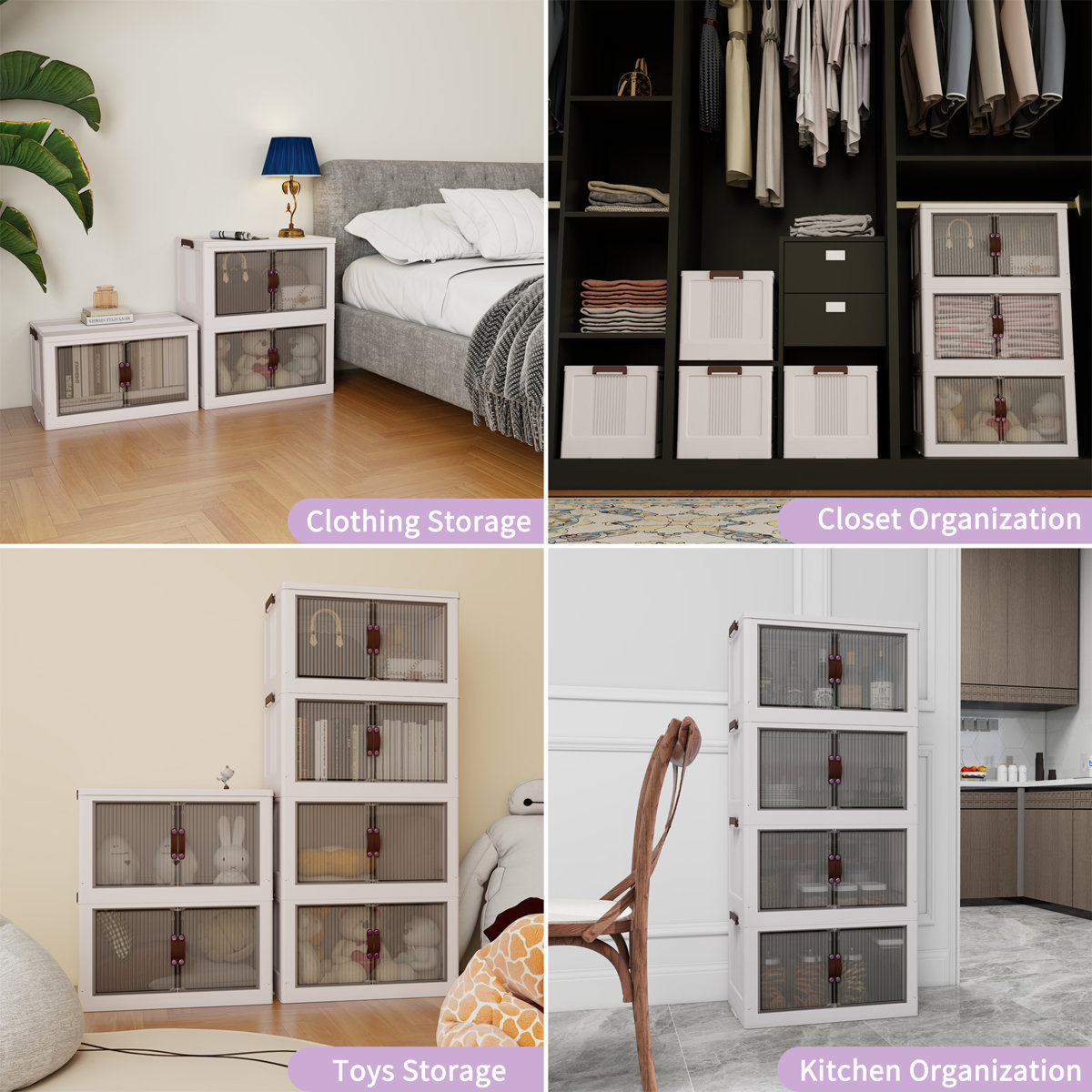 Storage Bins With Lids-Stackable Plastic Storage Bins on Wheels, Closet Organizers and Storage,Collapsible Storage Cabinet with Doors for Office Garage Kitchen Under Stairs,Larger 5Tier